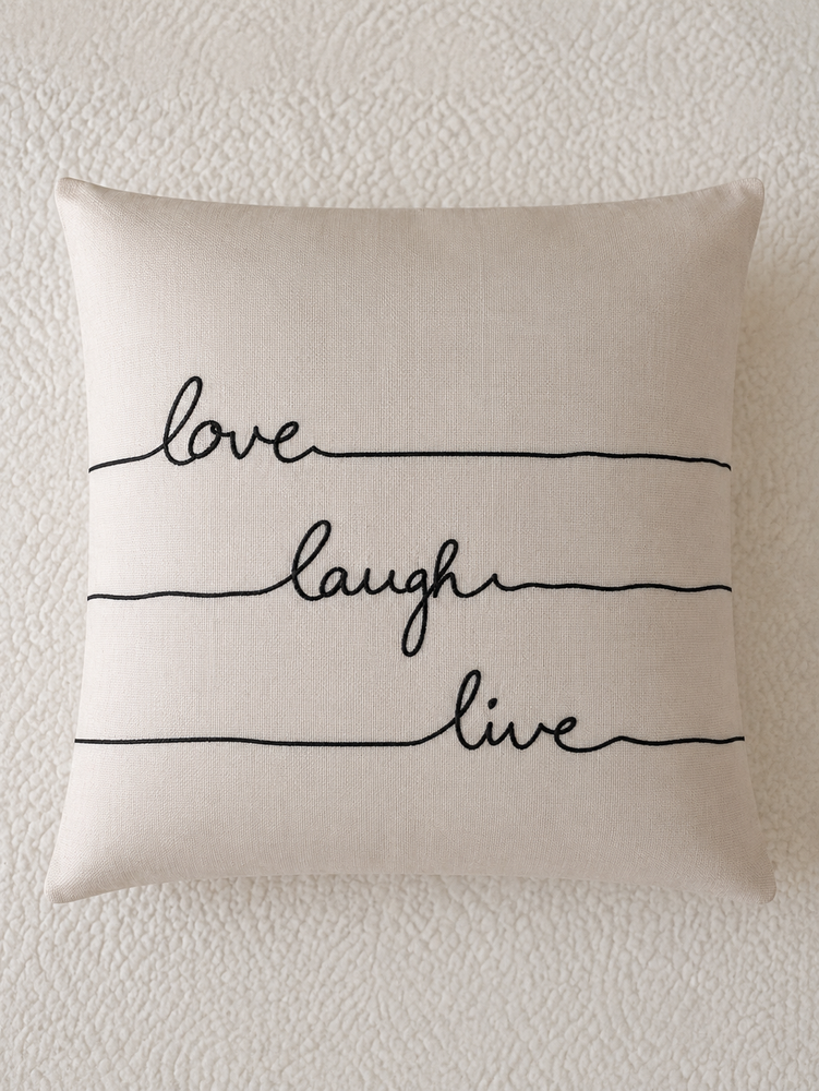 Наволочка декоративна 45х45 см "love laugh live" бежева 2278459 фото