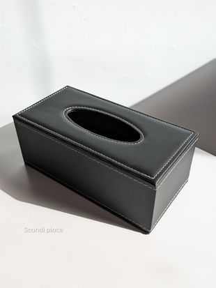 Серветниця 23,5х12,5х8,5 см чорна обшита штучною шкірою 2275 фото