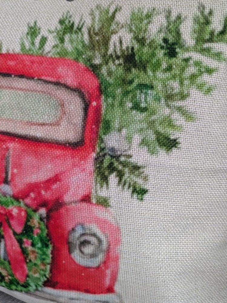 Наволочка "Новорічний автомобіль з ялинкою акварель" 45х45 см 2232 фото